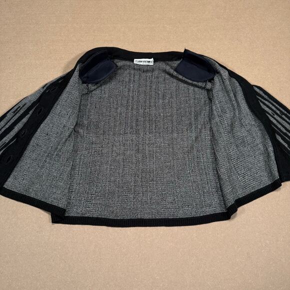 Vintage Black White Abstract Striped Button Cardigan 90s San Remo Petites S - Picture 4 of 8